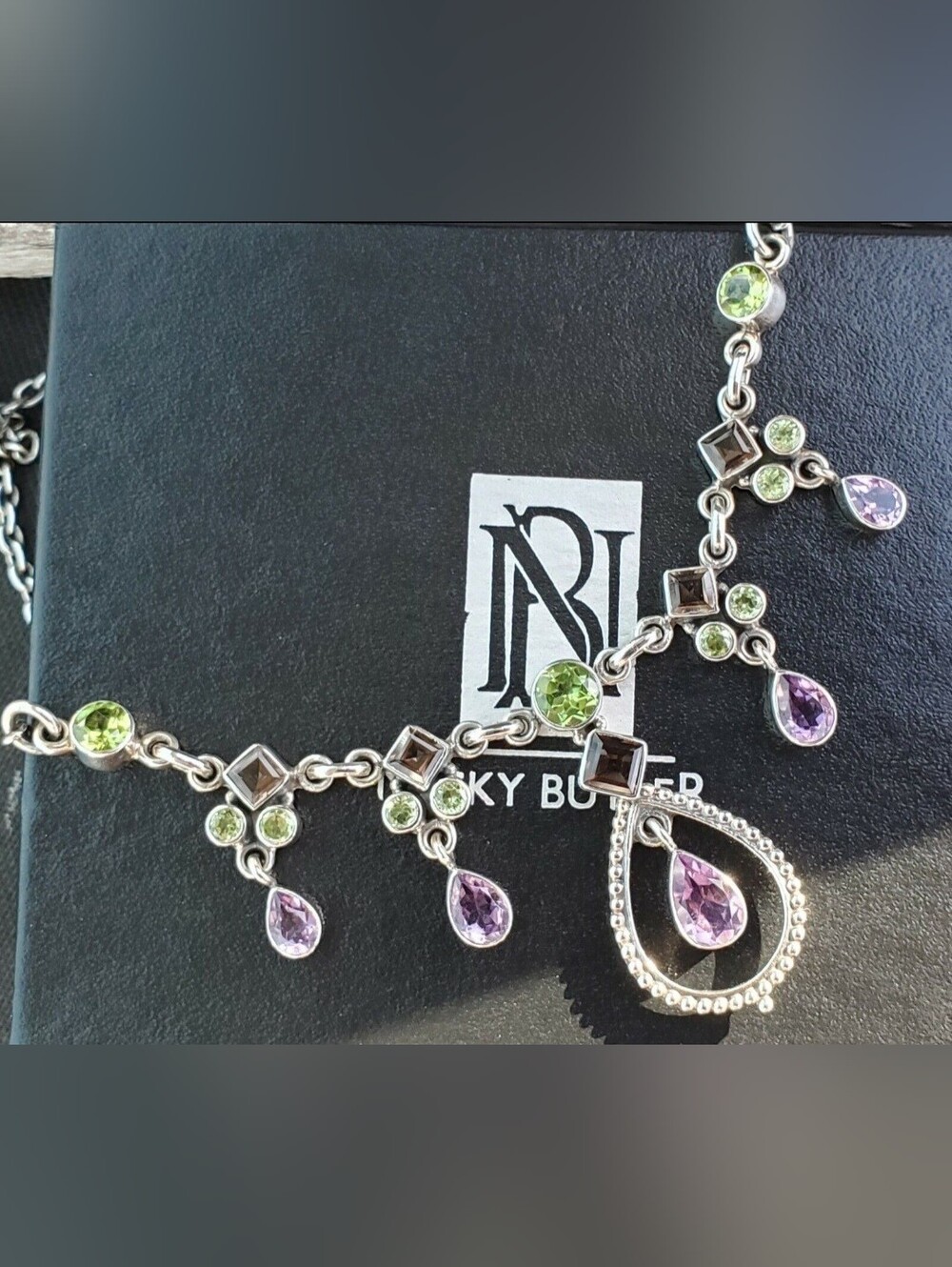 NICKY BUTLER 925 Sterling Silver Amethyst Peridot Smoky Quartz Designer Necklace